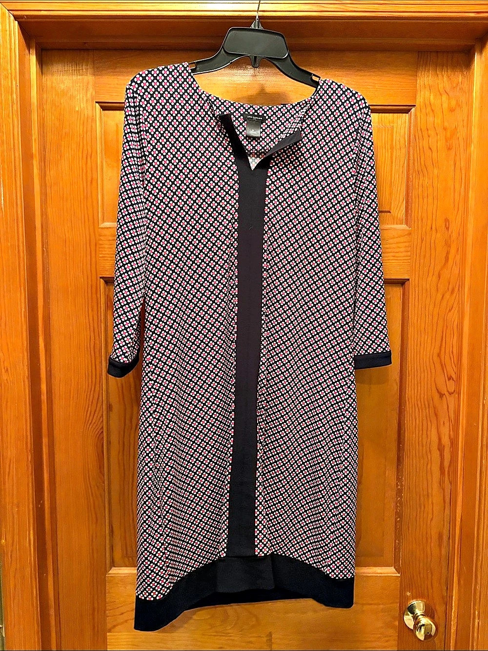 Ann Taylor navy, pink and white Print Midi Dress Size Medium Like New